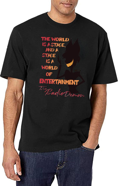 The World Is A Stage The Radio Demon Hazbin Hotel Black T-Shirt - Black