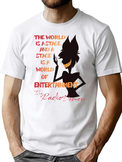 The World Is A Stage The Radio Demon Hazbin Hotel Black Premium Heavyweight Cotton T-Shirt - Black