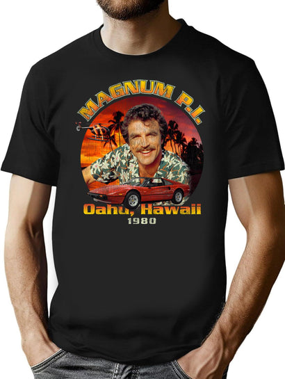Thomas Magnum Pi Retro 1980 Worn T-Shirt for Men & Women, T-Shirts Graphic Tee - Black