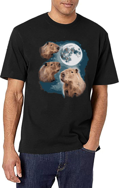 Three Capybara Vintage Retro Capybara Moon Capybara Lovers Funny Capybara Capybara Gift T-Shirt for Men & Women, T-Shirts Graphic Tee - Black
