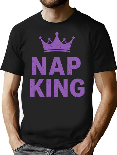 Title Nap King Crown - Funny Napping Slogan T-Shirt for Men & Women, T-Shirts Graphic Tee - Black