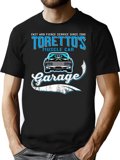 Toretto'S Muscle Car Garage Fierce Service T-Shirt for Men & Women, T-Shirts Graphic Tee - Black