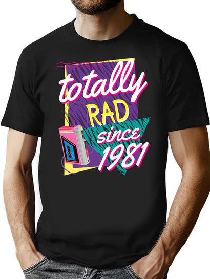 Totally Rad 80S Throwback 1981 T-Shirt for Men & Women, T-Shirts Graphic Tee - Black