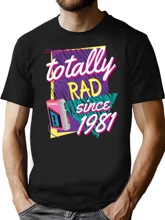 Totally Rad 80S Throwback 1981 T-Shirt for Men & Women, T-Shirts Graphic Tee - Black