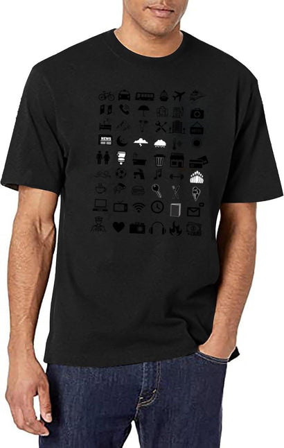 Travel Icon Language-Speak With Icons Funny T-Shirt Gift (White) T-Shirt for Men & Women, T-Shirts Graphic Tee - Black