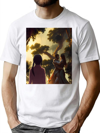 Two Fantasy Lovers And An Anime Onlooker - Experimental Mixed Style Art Bootleg Graphic T-Shirt - Black
