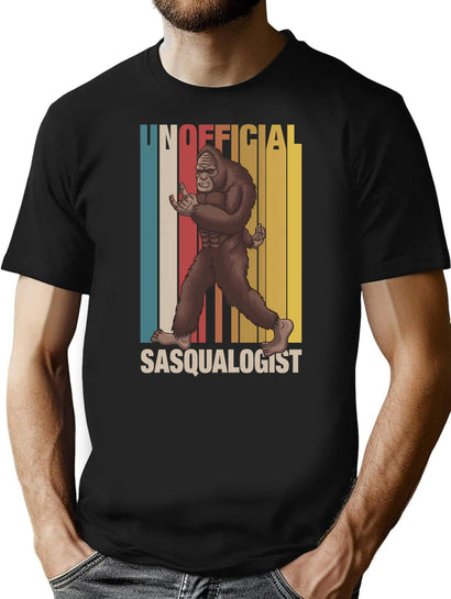Unofficial Sasqualogist Retro Vintage Funny Bigfoot T-Shirt for Men & Women, T-Shirts Graphic Tee - Black
