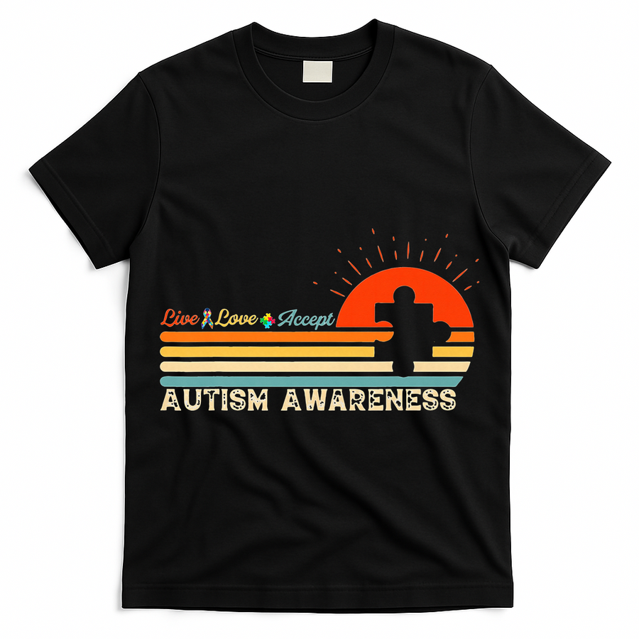 Vintage Live Love Accept Autism Puzzle Autism Awareness T-Shirt