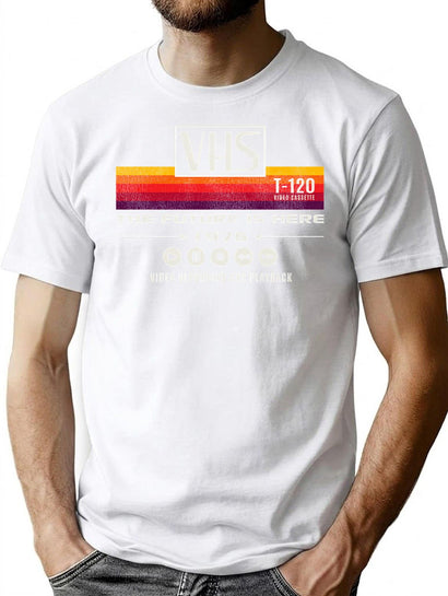 Vhs The Future Is Here 1976 Worn Out Dks T-Shirt for Men & Women, T-Shirts Graphic Tee - Black