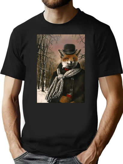 Victorian Fox In Winter T-Shirt for Men & Women, T-Shirts Graphic Tee - Black