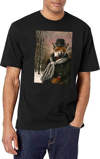 Victorian Fox In Winter T-Shirt for Men & Women, T-Shirts Graphic Tee - Black