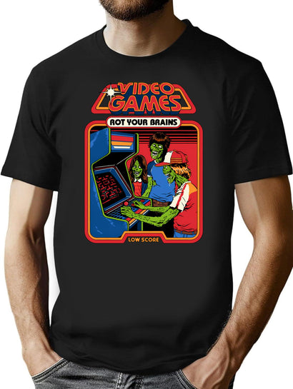 Video Games Rot Your Brains T-Shirt for Men & Women, T-Shirts Graphic Tee - Black