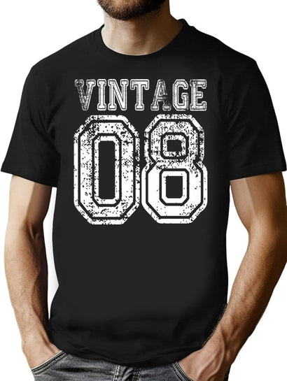 Vintage 08 2008 T-Shirt Birthday Gift Age Year Old Boy Girl Cute Funny Man Woman Jersey Style T-Shirt for Men & Women, T-Shirts Graphic Tee - Black
