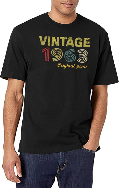 Vintage 1963 Original Parts Cool 62Nd Birthday T-Shirt Funny 62 Years Old Bday Gift For Women Men T-Shirt for Men & Women, T-Shirts Graphic Tee - Black