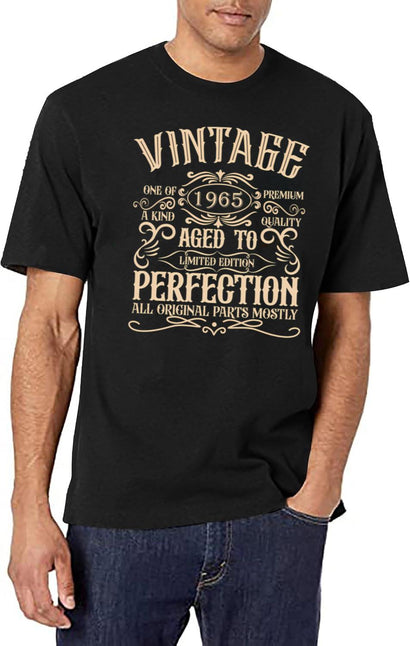 Vintage 1965 Birhtday Born In 1965 Age 60 60Th Birthday Gift T-Shirt for Men & Women, T-Shirts Graphic Tee - Black