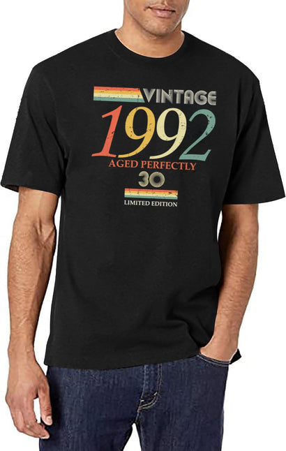 Vintage 1992 30Th Birthday Aged Perfectly Gift T-Shirt for Men & Women, T-Shirts Graphic Tee - Black