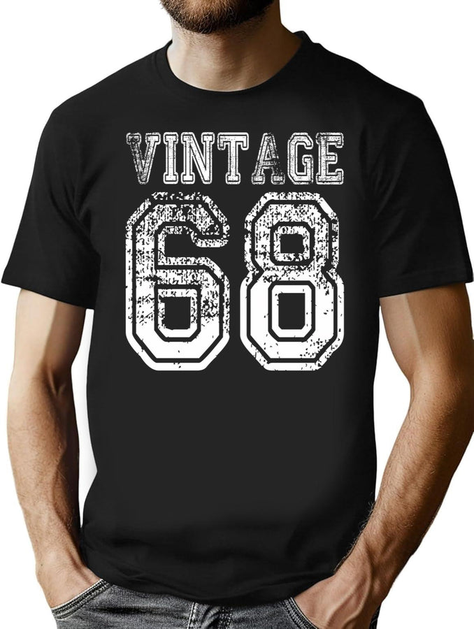Vintage 68 2068 1968 T-Shirt Birthday Gift Age Year Old Boy Girl Cute Funny Man Woman Jersey Style T-Shirt for Men & Women, T-Shirts Graphic Tee - Black