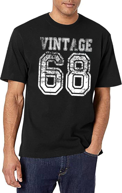 Vintage 68 2068 1968 T-Shirt Birthday Gift Age Year Old Boy Girl Cute Funny Man Woman Jersey Style T-Shirt for Men & Women, T-Shirts Graphic Tee - Black