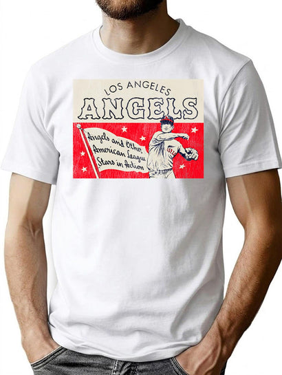 Vintage Baseball Angels Tin Sign Worn T-Shirt for Men & Women, T-Shirts Graphic Tee - Black