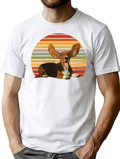 Vintage Basset Hound Retro Basset Hound Dog Basset Mom Basset Dad Sunset T-Shirt for Men & Women, T-Shirts Graphic Tee - Black