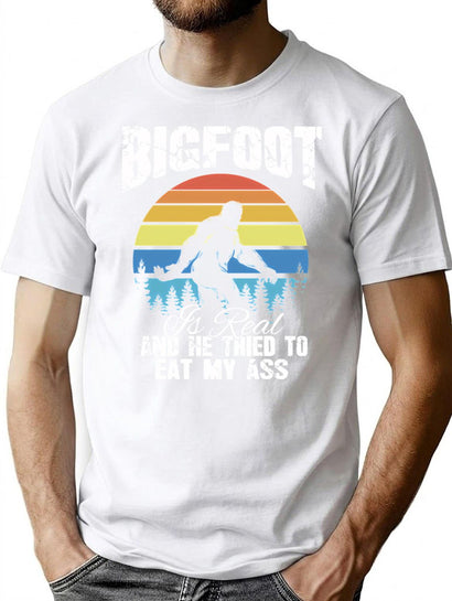 Vintage Bigfoot Is Real And He Tried To Eat My Ass T-Shirt for Men & Women, T-Shirts Graphic Tee - Black