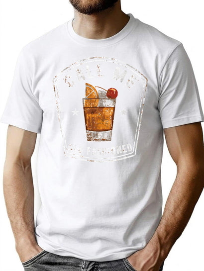Vintage Call Me Old Fashioned Whiskey Funny Print T-Shirt for Men & Women, T-Shirts Graphic Tee - Black