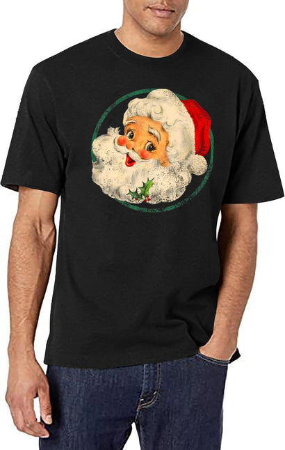 Vintage Christmas Santa Claus Face Old Fashioned T-Shirt for Men & Women, T-Shirts Graphic Tee - Black