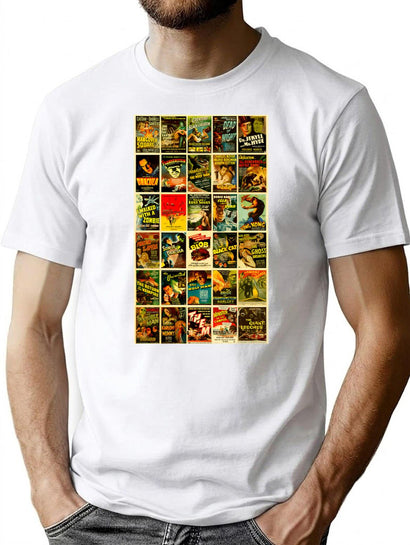 Vintage Classic Horror Monster Movie Posters T-Shirt for Men & Women, T-Shirts Graphic Tee - Black