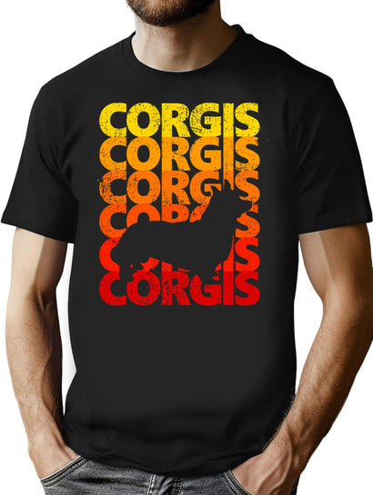 Vintage Corgis T-Shirt for Men & Women, T-Shirts Graphic Tee - Black