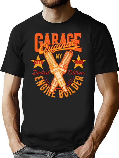 Vintage Garage Engine Builder Graphic Design T-Shirt for Men & Women, T-Shirts Graphic Tee - Black