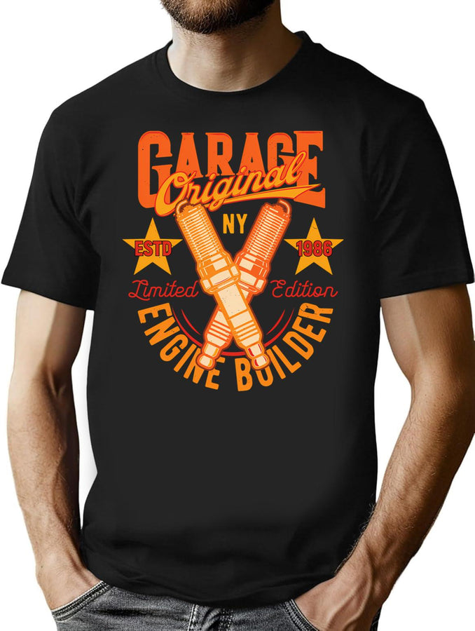 Vintage Garage Engine Builder Graphic Design T-Shirt for Men & Women, T-Shirts Graphic Tee - Black