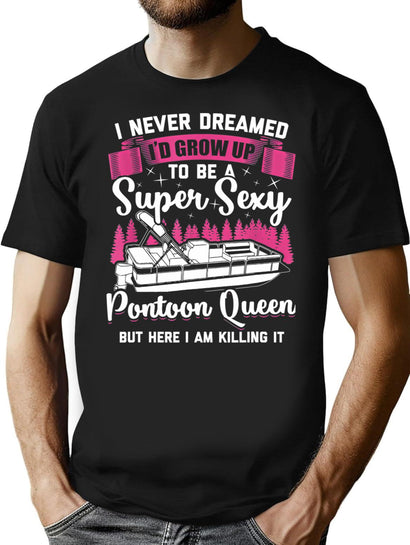 Vintage Pontoon Captain Women Funny Gift Boat Owner T-Shirt for Men & Women, T-Shirts Graphic Tee - Black