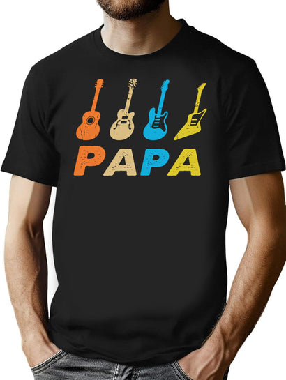 Vintage Retro Bass Guitar Papa Shirt Funny Dad T-Shirt for Men & Women, T-Shirts Graphic Tee - Black