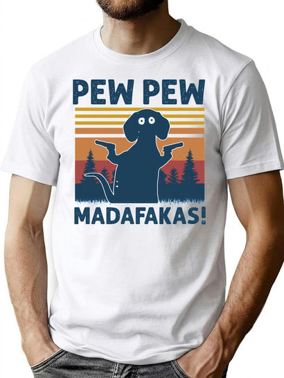 Vintage Retro Black Dog Pew Pew Madafakas Funny Dog Pew Pew Madafakas T-Shirt for Men & Women, T-Shirts Graphic Tee - Black