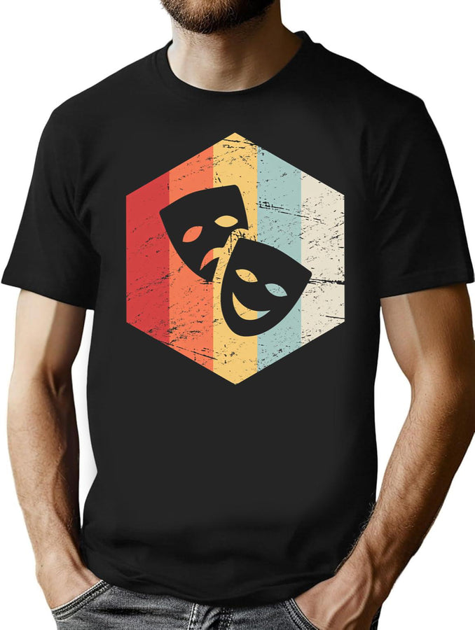 Vintage Retro Drama Masks T-Shirt for Men & Women, T-Shirts Graphic Tee - Black