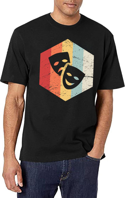 Vintage Retro Drama Masks T-Shirt for Men & Women, T-Shirts Graphic Tee - Black