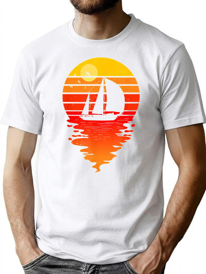 Vintage Sailing Sail Boat Sunset Retro Sailboat T-Shirt for Men & Women, T-Shirts Graphic Tee - Black