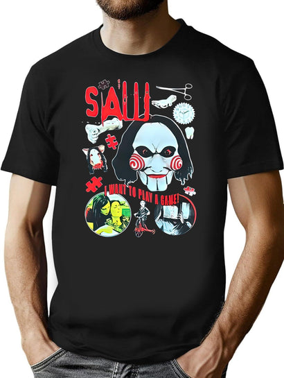 Vintage Saw Horror T-Shirt for Men & Women, T-Shirts Graphic Tee - Black