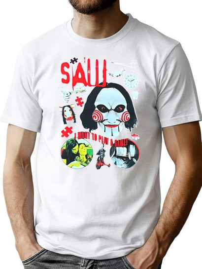 Vintage Saw Horror T-Shirt for Men & Women, T-Shirts Graphic Tee - Black