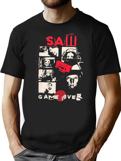 Vintage Saw Jigsaw Game Over T-Shirt for Men & Women, T-Shirts Graphic Tee - Black