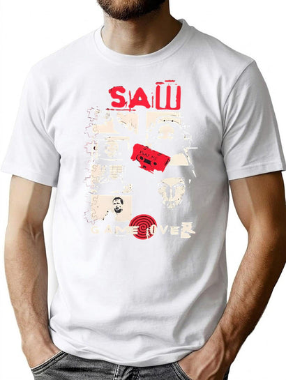 Vintage Saw Jigsaw Game Over T-Shirt for Men & Women, T-Shirts Graphic Tee - Black