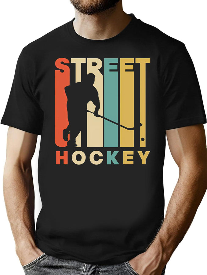 Vintage Style Street Hockey Silhouette Shirt T-Shirt for Men & Women, T-Shirts Graphic Tee - Black