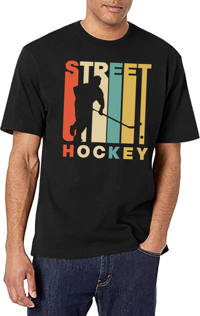 Vintage Style Street Hockey Silhouette Shirt T-Shirt for Men & Women, T-Shirts Graphic Tee - Black