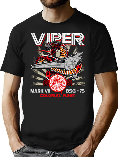 Viper Mark Vii Bsg Colonial Fleet Battlestar T-Shirt for Men & Women, T-Shirts Graphic Tee - Black