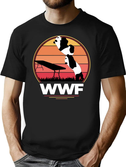 WWF Wrestling Pandas T-Shirt for Men & Women, T-Shirts Graphic Tee - Black