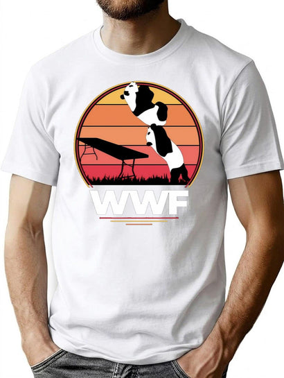 WWF Wrestling Pandas T-Shirt for Men & Women, T-Shirts Graphic Tee - Black