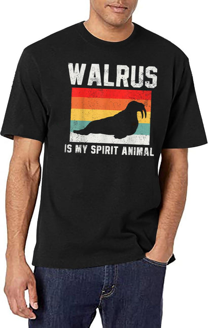 Walrus Retro Vintage T-Shirt for Men & Women, T-Shirts Graphic Tee - Black