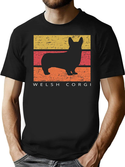 Welsh Corgi Retro Vintage Design Distressed T-Shirt for Men & Women, T-Shirts Graphic Tee - Black