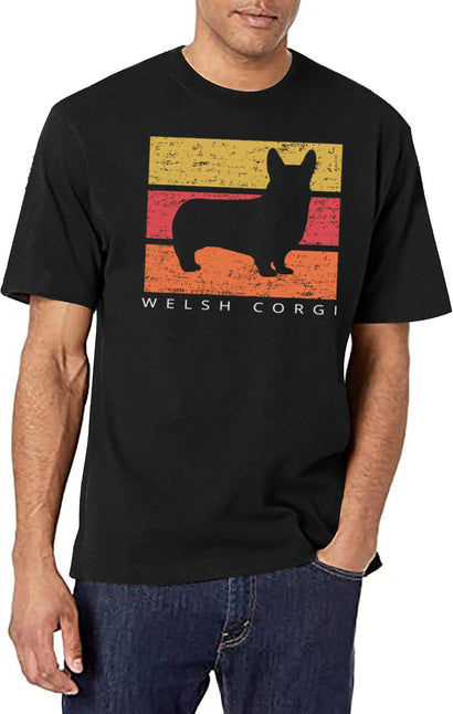 Welsh Corgi Retro Vintage Design Distressed T-Shirt for Men & Women, T-Shirts Graphic Tee - Black