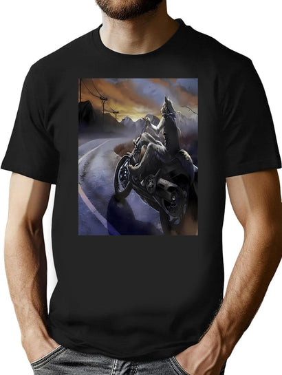 Werewolf Riding Motorcycle Meme T-Shirt for Men & Women, T-Shirts Graphic Tee - Black